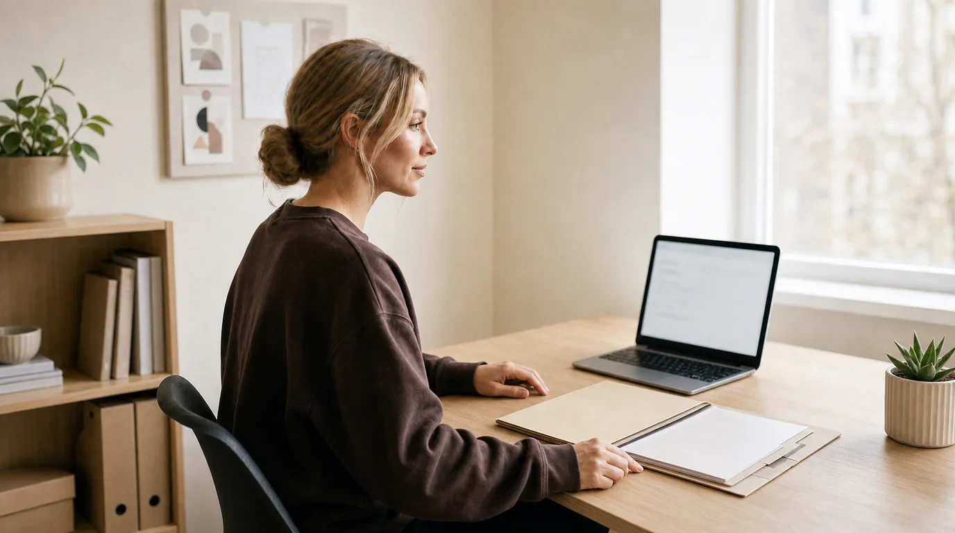 DashVue co-founder reviewing a concise account appeal beside an organised set of supporting documents.