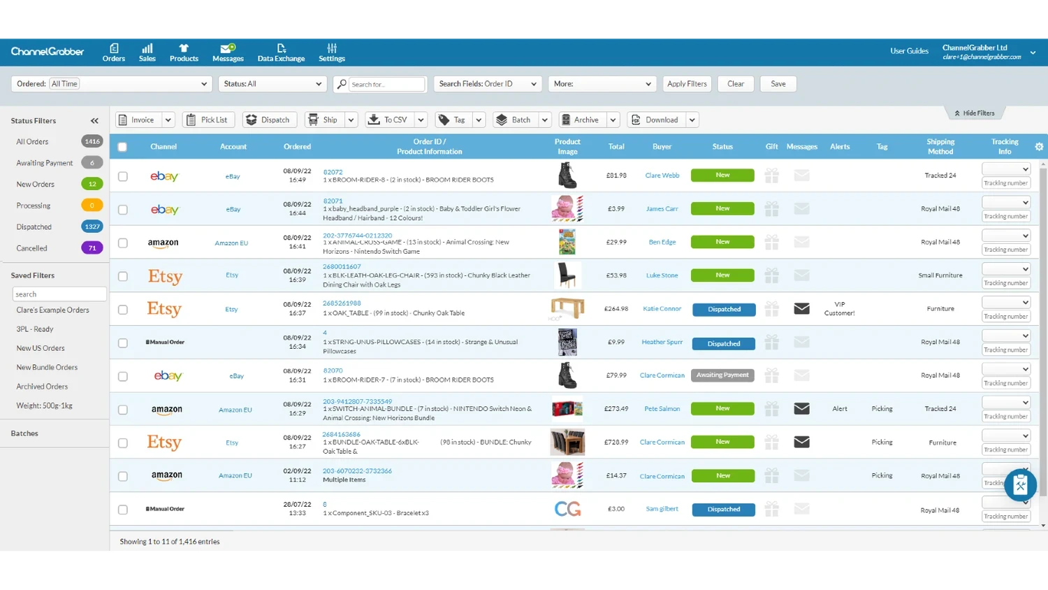 ChannelGrabber order-management grid