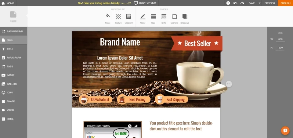 CrazyLister drag-and-drop template editor