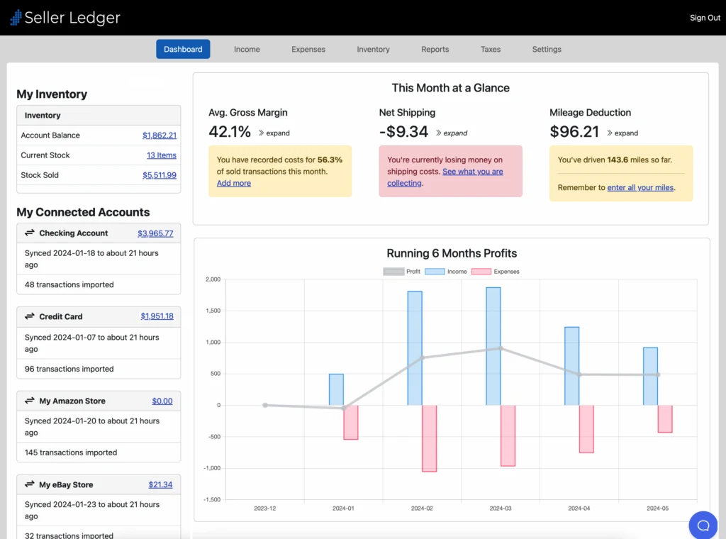 Seller Ledger dashboard