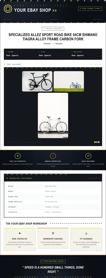 Velocité Lab — Cycling & Bikes — DashVue eBay listing template