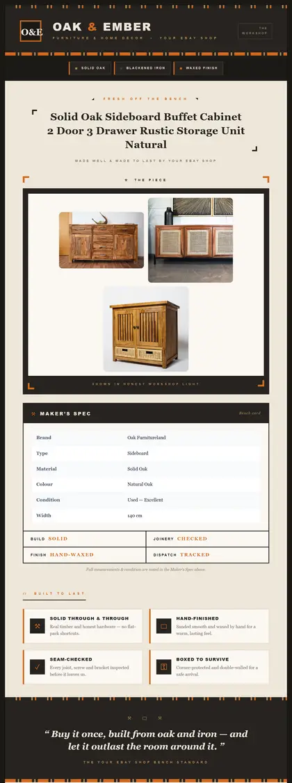 Oak & Ember — Furniture & Home Decor — DashVue eBay listing template