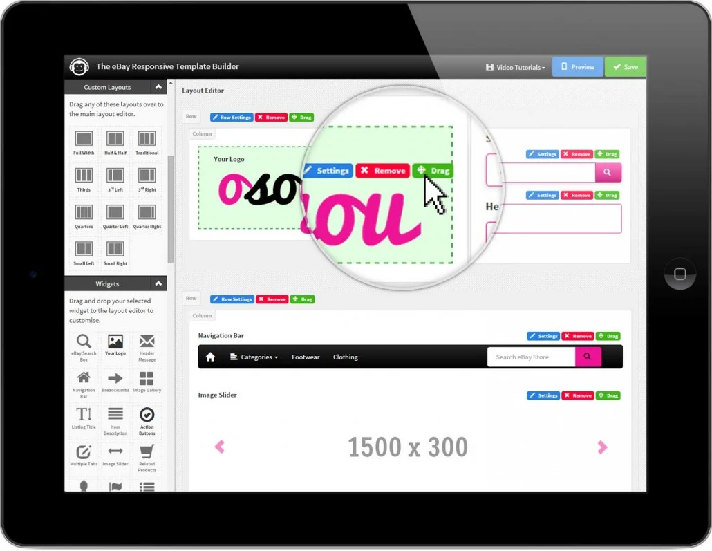 WidgetChimp's drag-and-drop template builder, as archived